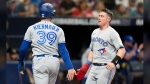 The Toronto Blue Jays claimed Tyler Heineman off waivers from the Boston Red Sox on Monday and designated fellow catcher Brian Serven for assignment. Toronto Blue Jays' Kevin Kiermaier (39) and Heineman celebrate after scoring on a two-run double by George Springer off Tampa Bay Rays relief pitcher Shawn Armstrong during the sixth inning of a baseball game, in St. Petersburg, Fla., Saturday, Sept. 23, 2023. THE CANADIAN PRESS/AP-Chris O'Meara