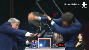 A televised mayoral debate in Sao Paulo, Brazil turned violent when Jose Luiz Datena hit opponent Pablo Marcal with a metal chair.
