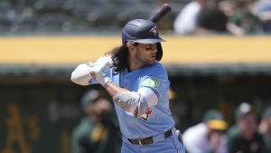 Toronto Blue Jays' Bo Bichette during a baseball game against the Oakland Athletics in Oakland, Calif., Sunday, June 9, 2024. (AP Photo/Jeff Chiu)