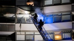 Fire crews battle a highrise fire in Scarborough on Tuesday, Sept. 17, 2024. (Simon Sheehan/CP24)