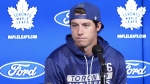 Toronto Maple Leafs forward Mitch Marner speaks to the media during a press conference at the start of the team's training camp in Toronto on Wednesday, September 18, 2024. THE CANADIAN PRESS/Nathan Denette