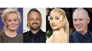 This combination of photos shows Jean Smart, from left, Nate Bargatze, Ariana Grande, and Michael Keaton, who will host upcoming episodes of 