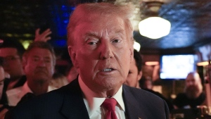 Republican presidential nominee former President Donald Trump makes a campaign stop at Pubkey Bar and Media House, Wednesday, Sept.18, 2024, in New York. (Alex Brandon/AP Photo)