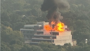 The fire that broke out at an under-construction condominium in north Riverdale. (Dustin Jarred) 

