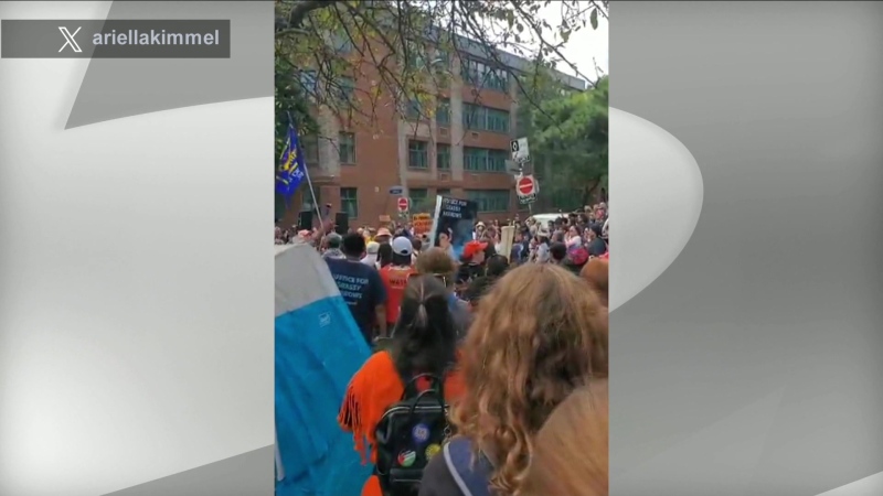 Students are shown taking part in the Grassy Narrows River Run in downtown Toronto on Sept. 18. 