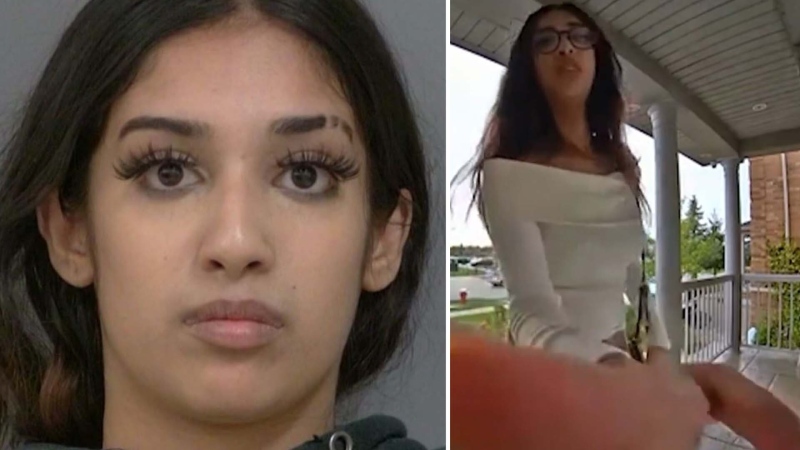 Sarah Badshaw, 18, of Brampton, is shown in a handout photo on the left. Badshaw has been arrested in connection with the theft of a Porsche in Mississauga earlier this month.