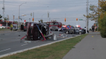 Emergency crews on the scene of a multi-vehicle collision in Milton on Friday, Sept. 20, 2024. (Dave Ritchie/CTV News Toronto)