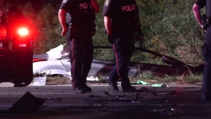 Police are pictured at the scene of a serious crash near Major MacKenzie Drive and Highway 48 in Markham Friday September 20, 2024. 