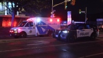 Emergency crews are pictured at the scene of a collision between a motorcycle and another vehicle Saturday September 21, 2024. 