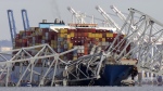 The cargo ship Dali is stuck under part of the structure of the Francis Scott Key Bridge after the ship hit the bridge, Tuesday, March 26, 2024, as seen from Pasadena, Md. (AP Photo/Mark Schiefelbein, File)