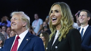 Republican presidential candidate former President Donald Trump and Republican National Committee co-chair Lara Trump attend the final day of the Republican National Convention at the Fiserv Forum, July 18, 2024, in Milwaukee. (AP Photo/Evan Vucci, File)