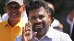 Leader and the presidential candidate of National People's Power Anura Kumara Dissanayake arrives at a polling station to cast his vote in Colombo, Sri Lanka, Saturday, Sept. 21, 2024. (AP Photo/Eranga Jayawardena)