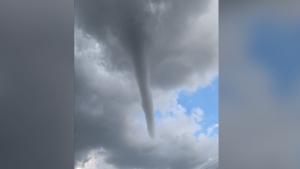 A photo taken of an apparent funnel cloud in Brantford around 5:40 p.m. on Sept. 21, 2024. (Source: Courtney and Cameron Little)