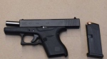 An image of a handgun allegedly seized by Toronto police following an arrest at Bloor-Yonge Station is seen here. (Toronto Police Service)