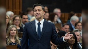 Conservative Leader Pierre Poilievre rises during Question Period, in Ottawa, Monday, Sept. 16, 2024. THE CANADIAN PRESS/Adrian Wyld