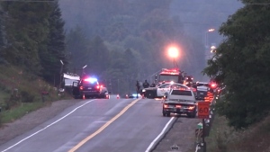 Police are on the scene of a two-vehicle collision in Caledon on Tuesday, Sept. 24, 2024. (CTV News Toronto)