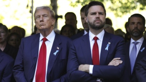 Republican presidential nominee Donald Trump and Republican vice-presidential nominee Sen. JD Vance, R-Ohio, are seen Wednesday, Sept. 11, 2024, in New York. (AP Photo/Yuki Iwamura, File)