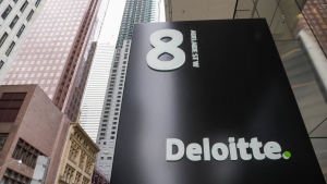 Deloitte signage is pictured in the financial district in Toronto, Friday, Sept. 8, 2023. THE CANADIAN PRESS/Andrew Lahodynskyj