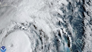 This satellite image provided by NOAA shows Hurricane Helene advancing across the Gulf of Mexico toward Florida on Thursday, Sept. 26, 2024. (NOAA via AP)