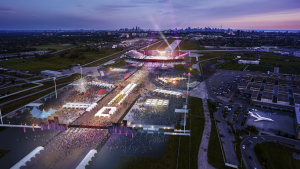 A rendering for a new open-air concert venue planned for the site of the former Downsview Airport Lands is shown during a news conference on Sept. 26. 