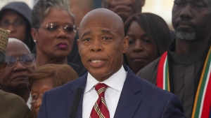 New York City Mayor Eric Adams speaks during a news conference outside Gracie Mansion, Thursday, Sept. 26, 2024, in New York. (AP Photo/Yuki Iwamura)