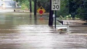 Flooded streets are seen in this image taken from video after Helene lashed out over the coastal areas of Florida and southern Georgia.