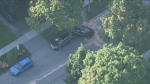 A vehicle that slammed into a tree in Etobicoke early Friday morning is shown. 