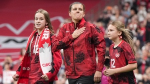 Canada's national women's soccer team captain Christine Sinclair in Vancouver on Tuesday, December 5, 2023. (Darryl Dyck / The Canadian Press)