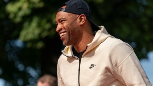 Vince Carter walks to centre court as the NBA Toronto Raptors unveil the revitalized Vince Carter Court in Dixon Park in Toronto, on Friday, September 27, 2024. THE CANADIAN PRESS/Paige Taylor White