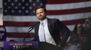 Republican U.S. vice presidential nominee Sen. JD Vance, R-Ohio, speaks at a campaign event Wednesday, Sept. 25, 2024, in Traverse City, Mich. (AP Photo/Paul Sancya)