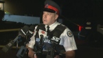 Duty Insp. Jeff Bassingthwaite speaks to the media at the scene of a fatal stabbing in Scarborough on Sept. 28