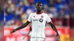 Toronto FC forward Prince Osei Owusu during an MLS soccer match against the New York Red Bulls, Saturday, June 22, 2024, in Harrison, N.J. The Red Bulls won 3-0. (AP Photo/Julia Nikhinson)