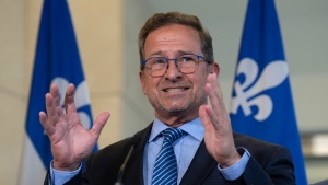 Bloc leader Yves-Francois Blanchet speaks with reporters outside caucus, Wednesday, September 25, 2024 in Ottawa. The government has just weeks to decide if it will meet the Bloc Québécois' $16-billion demand to stave off an election for a few more months, but the stipulation may be at odds with the Liberals' political and fiscal plans. THE CANADIAN PRESS/Adrian Wyld