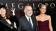 Aubrey Plaza, from left, Francis Ford Coppola, and Nathalie Emmanuel attend the premiere of "Megalopolis" on Monday, Sept. 23, 2024, at AMC Lincoln Square in New York. (Photo by Evan Agostini/Invision/AP)