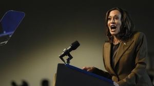 Democratic presidential nominee U.S. Vice President Kamala Harris speaks at a rally on Sunday, Sept. 29, 2024, in Las Vegas. (AP Photo/Carolyn Kaster)