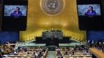 Barbados Prime Minister Mia Amor Mottley addresses the 79th session of the United Nations General Assembly, Friday, Sept. 27, 2024. (AP Photo/Richard Drew)