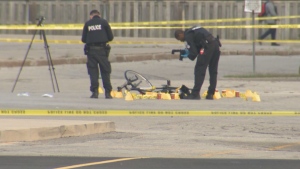 Police are shown at the scene of a homicide investigation in North York on Oct. 1.