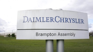 A sign sits in front of the Daimler Chrysler Brampton assembly plant, north of Toronto, Thursday, Nov. 1, 2007. (CP / J.P. Moczulski)