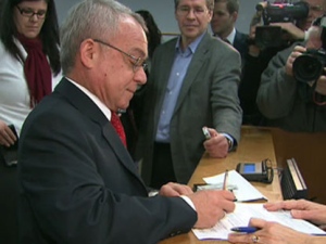 Deputy Mayor Joe Pantalone files his nomination papers on Wednesday, Jan. 13, 2010 to run for mayor of Toronto.