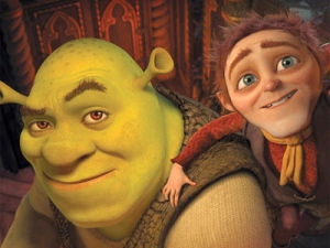 Shrek, voiced by Mike Myers, left, and Rumpelstiltskin, voiced by Walt Dohrn, in Paramound Pictures' 'Shrek Forever After.'