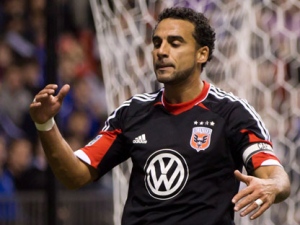 D.C. United's Dwayne De Rosario reacts after a missed scoring chance against the Vancouver Whitecaps during the second half of an MLS soccer game in Vancouver, B.C., on Saturday March 24, 2012. THE CANADIAN PRESS/Darryl Dyck