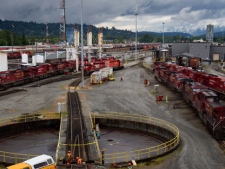 Canadian Pacific Rail locomotives sit idle at the company's Port Coquitlam yard east of Vancouver, B.C., on Wednesday, May 23, 2012. (THE CANADIAN PRESS/Darryl Dyck)