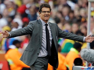 England manager Fabio Capello reacts during the World Cup round of 16 soccer match between Germany and England at Free State Stadium in Bloemfontein, South Africa, Sunday, June 27, 2010. (AP Photo/Gero Breloer)