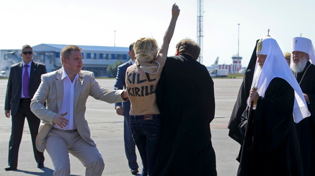 Topless protest at Kiev airport