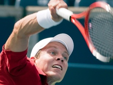 Tomas Berdych  of the Czech Republic serves to Sergiy Stakhovsky of Ukraine in Rogers Cup ATP tennis action in Toronto on Tuesday August 10, 2010. (THE CANADIAN PRESS/Frank Gunn)