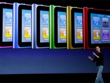 Apple CEO Steve Jobs discusses the features of the new Apple iPod Nano at a news conference in San Francisco, Wednesday, Sept. 1, 2010. (AP / Paul Sakuma)
