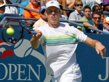 Sam Querrey  of the United States returns the ball to Nicolas Almagro of Spain at the U.S. Open tennis tournament in New York, Sunday, Sept. 5, 2010. Querrey won the match 6-3, 6-4, 6-4. (AP Photo/Paul J. Bereswill)