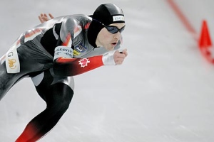 Denny Morrison from Canada wins in the Men's 1000m group A event during the Speedskating World Cup event in Hamar, Norway, Sunday Jan. 27, 2008. (AP Photo/Stian Lysberg Solum / SCANPIX)