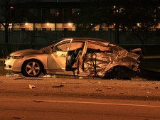 A woman was killed and four others injured after they car they were travelling in was struck by an SUV. (CP24/Tom Stefanac)